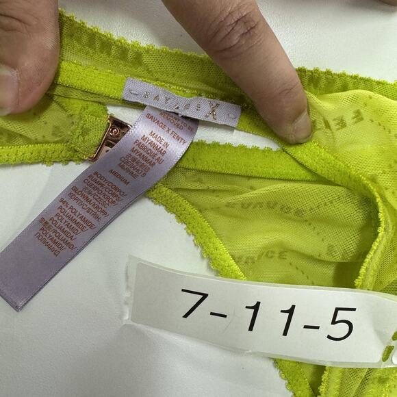 Savage X Fenty Bralette Womens Medium Lime Green Sheer Mesh Triangle Wireless - Picture 4 of 5
